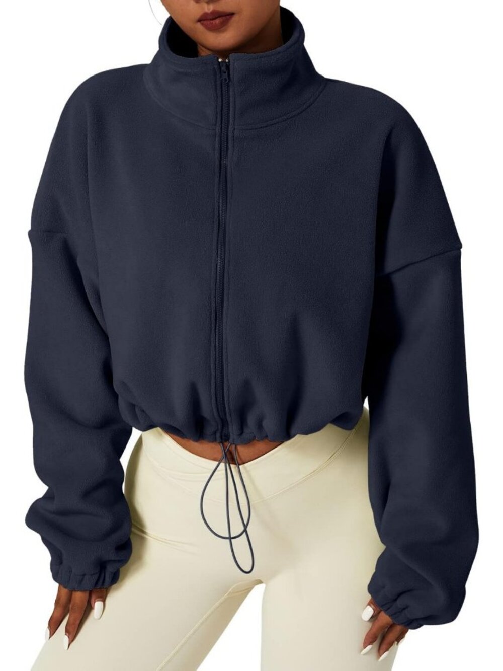 Cozy Women's Fleece Zip Jacket | Warm Winter Sherpa Crop Coat with Stand Collar
